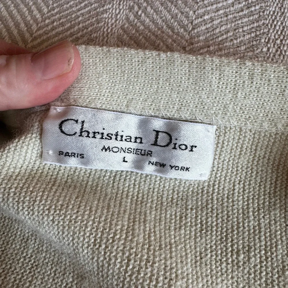Vintage 80s Christian Dior Monsieur Cardigan Sweater Men Large Cream Made in USA